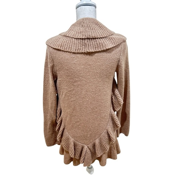 Etcetera Tan Ruffle open front Cardigan Sweater alpaca wool longline size small - Picture 3 of 6